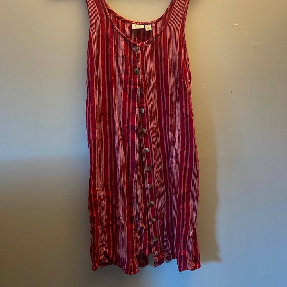 Striped red dress with buttons and belt